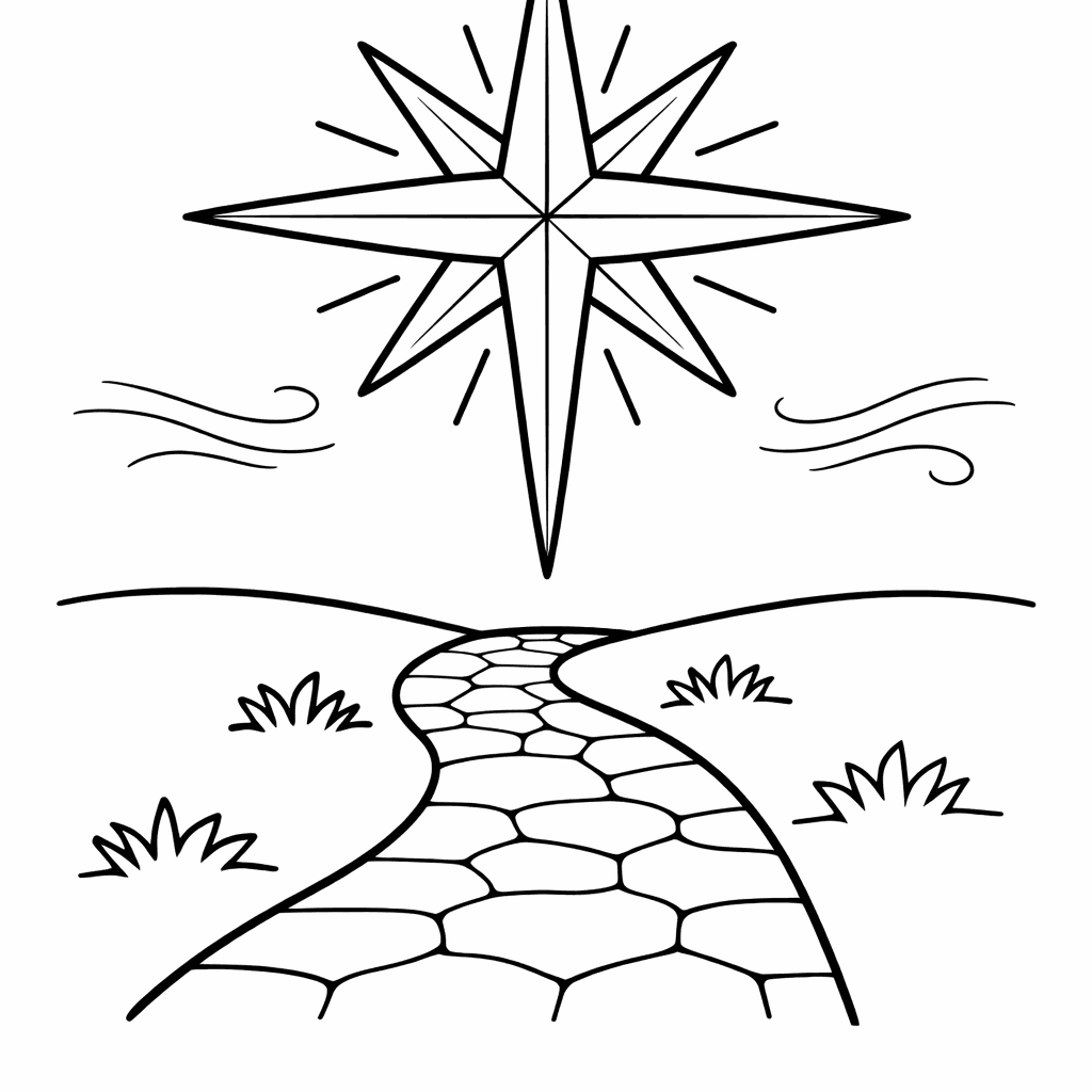 Free printable coloring page: Object Only: A Cute Star Of Bethlehem With…, for ages 3-6