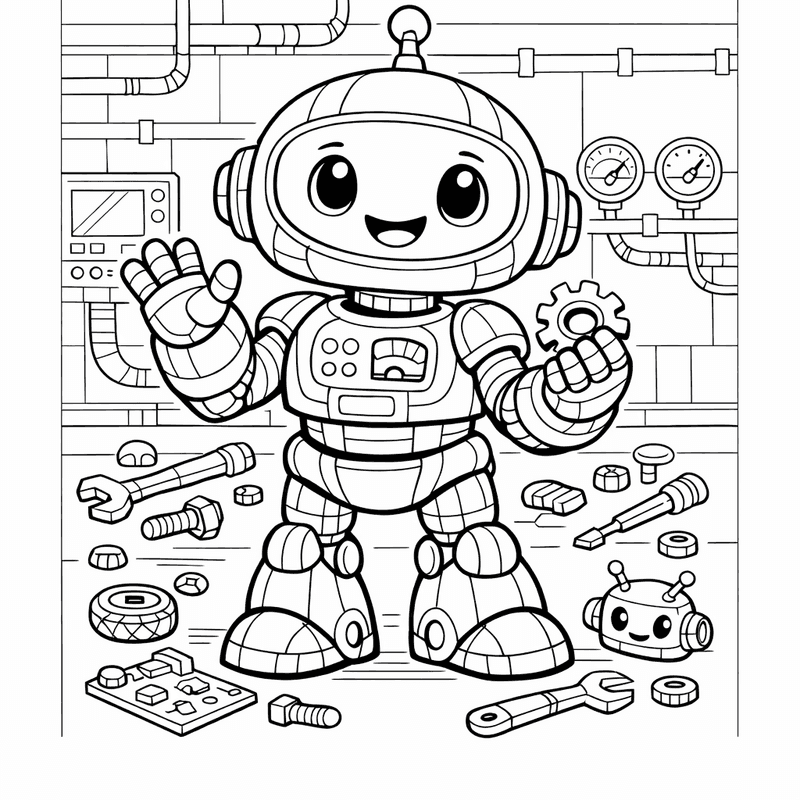 Free printable coloring page: Object Only: Two Or Three Friendly Robots Side…, for ages 7-12