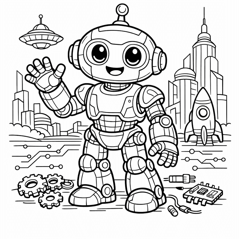 Free printable coloring page: Object Only: Two Or Three Friendly Robots Side By Side, Simple And Adorable, No Background, for ages 7-12