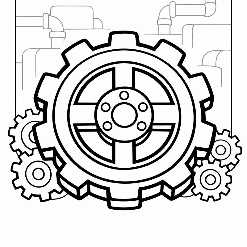 Free printable coloring page: Gears Together, for ages 3-6