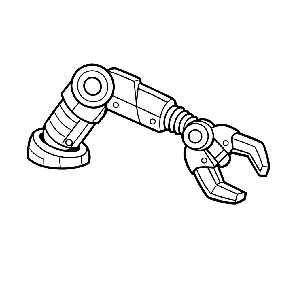 Free printable coloring page: Robot Arm Juggling Colorful Factory Gears While Laughing., for ages 3-6
