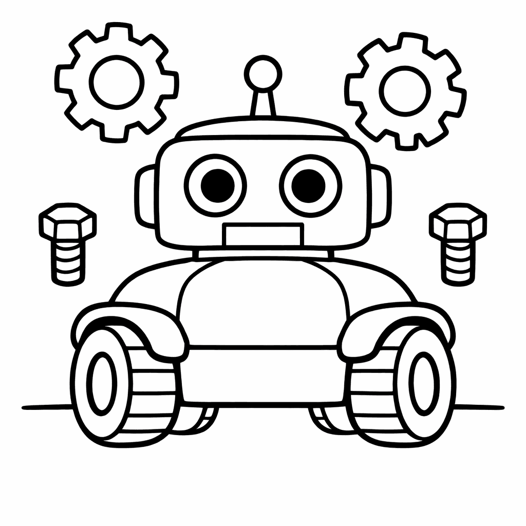 Free printable coloring page: Robot Car Painting Colorful Patterns On A Giant…, for ages 3-6
