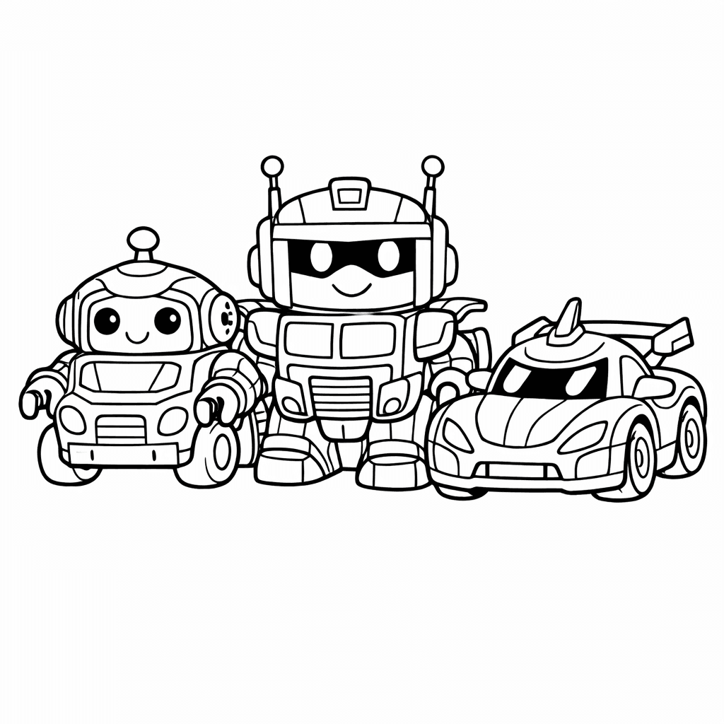 Free printable coloring page: Robot Car Playing Hide And Seek With Kids…, for ages 3-6