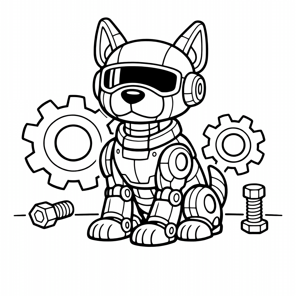 Free printable coloring page: Robot Dog And Ball, for ages 7-12