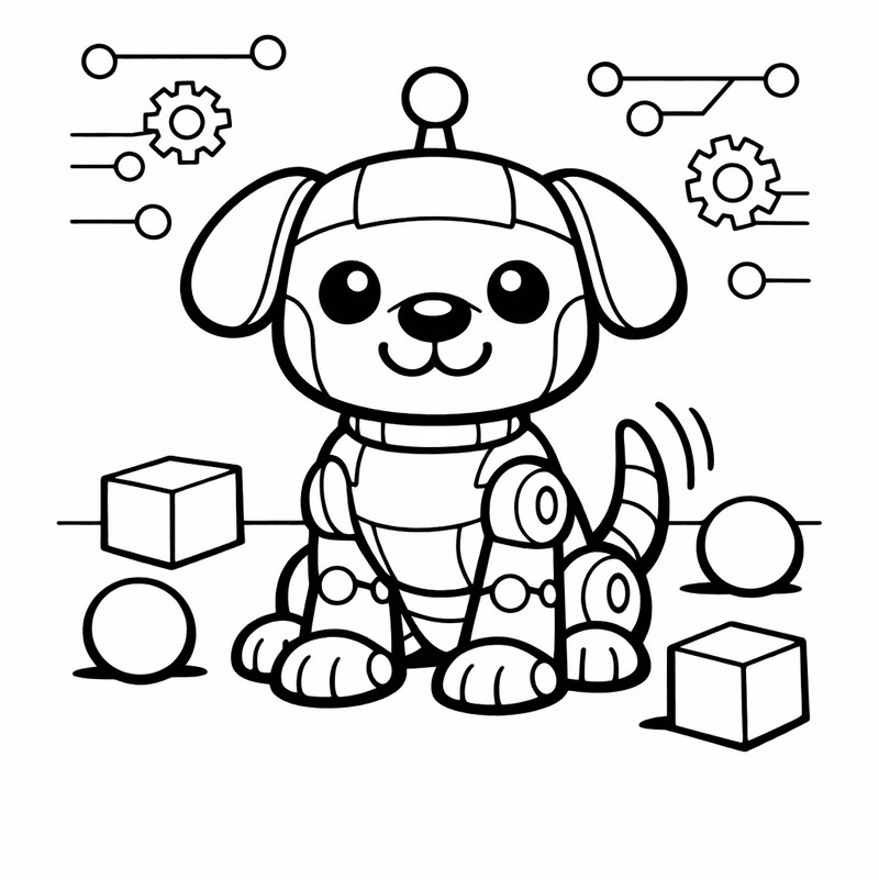 Free printable coloring page: Robot Dog And Child, for ages 3-6