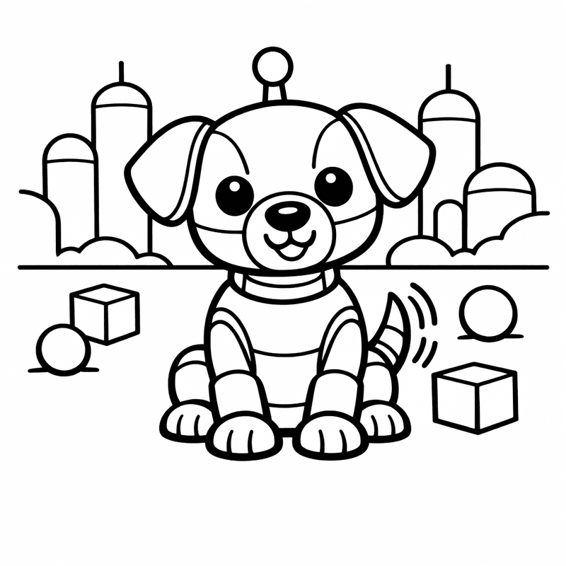 Free printable coloring page: Robot Dog And Child, for ages 3-6