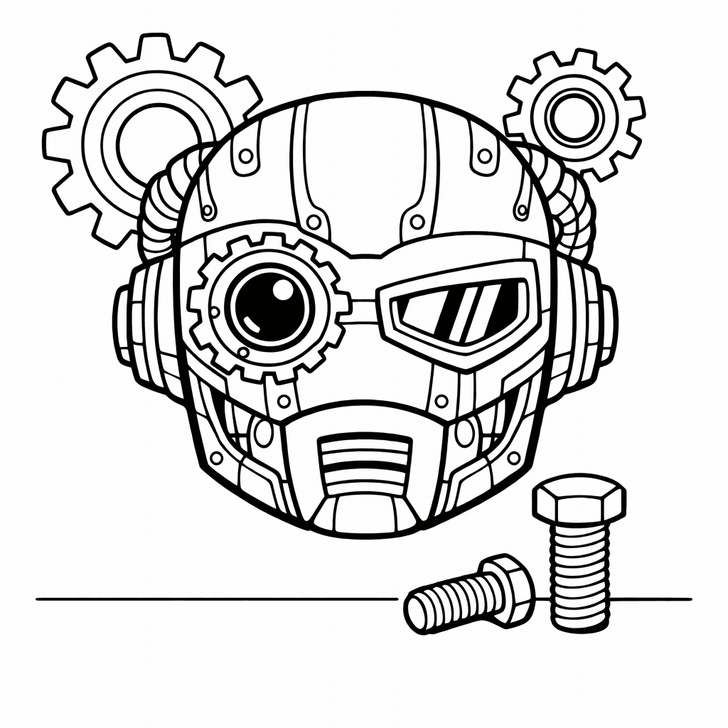 Free printable coloring page: Robot Head Perched On A Pile Of Colorful,…, for ages 7-12
