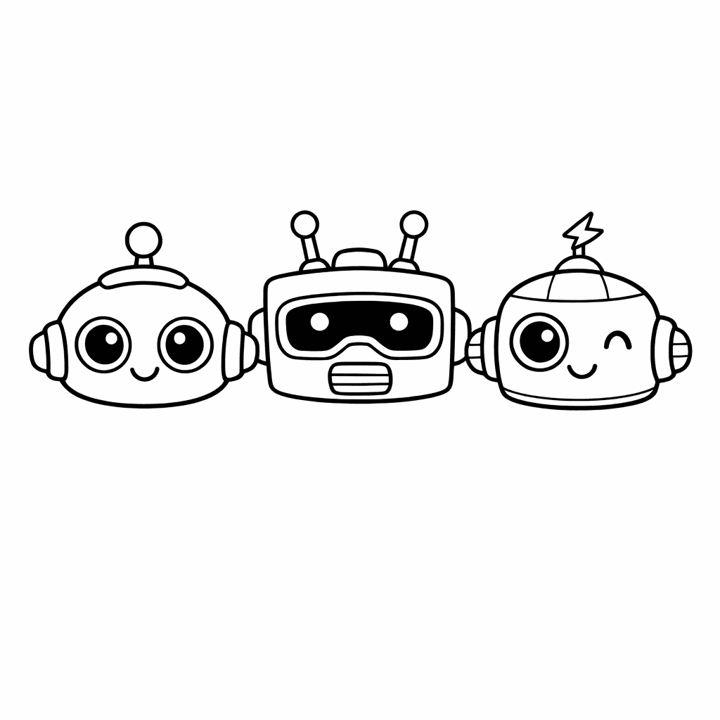 Free printable coloring page: Robot Head With A Silly Expression, Wearing Oversized…, for ages 7-12