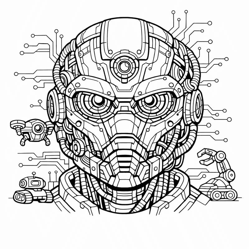 Free printable coloring page: Object Only: Two Or Three Robot Heads Side…, for ages 7-12