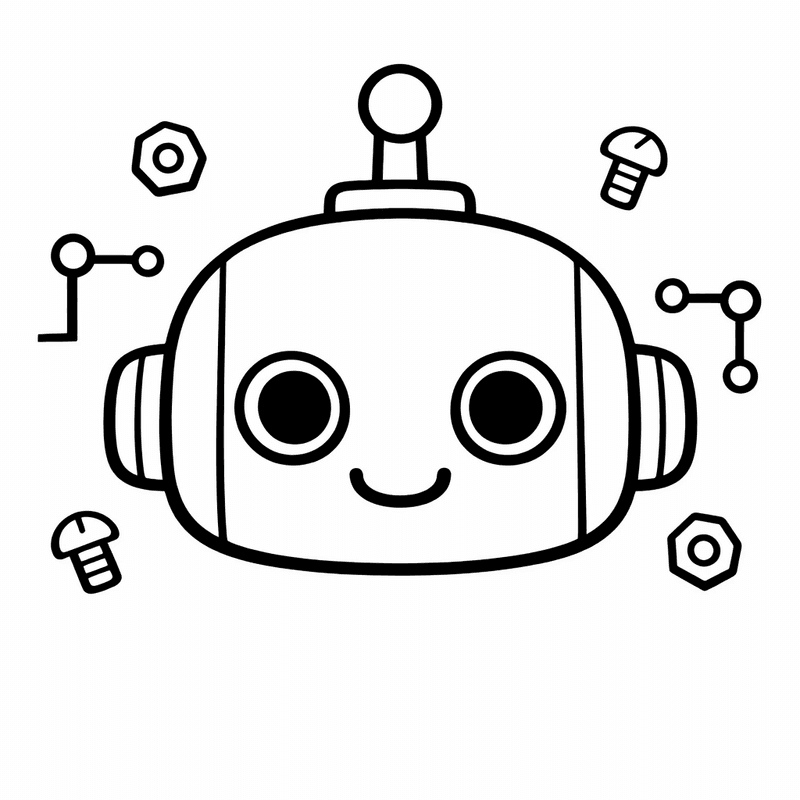 Free printable coloring page: Robot Face Bolts, for ages 3-6