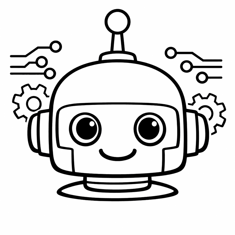 Free printable coloring page: Object Only: A Cute Robot Head With Clean Outlines, No Background, for ages 3-6