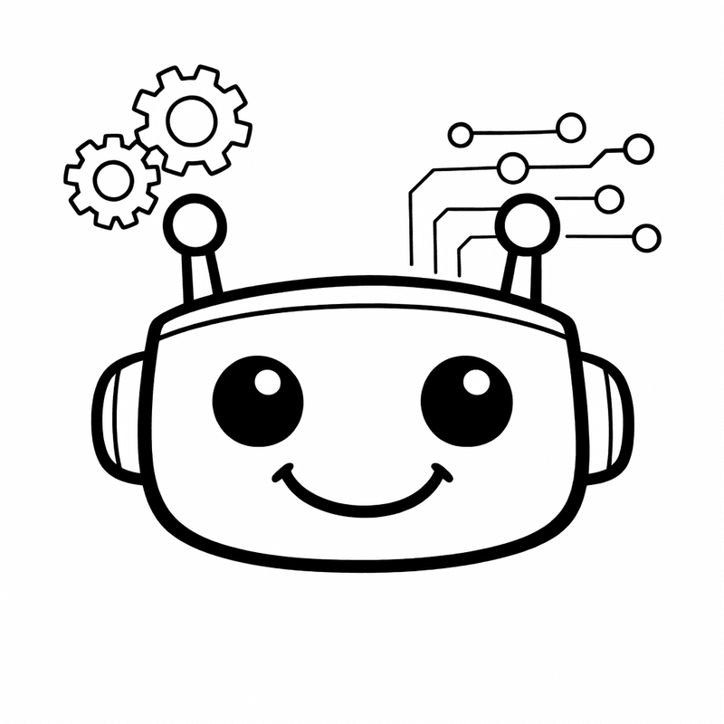 Free printable coloring page: Object Only: A Cute Robot Head With Clean…, for ages 3-6
