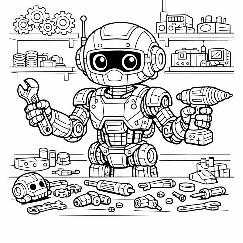 Free printable coloring page: Robot Gardening, for ages 7-12