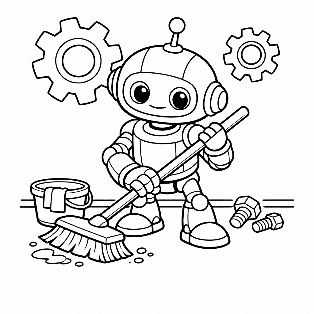 Free printable coloring page: Robot With Tool, for ages 7-12
