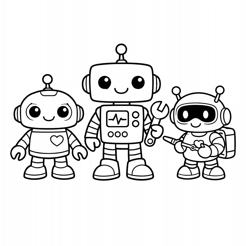 Free printable coloring page: Robot Helper Playing Soccer With Kids In A…, for ages 3-6