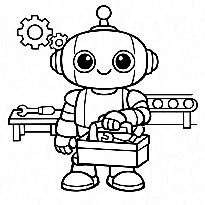 Free printable coloring page: Robot Cleaning, for ages 3-6
