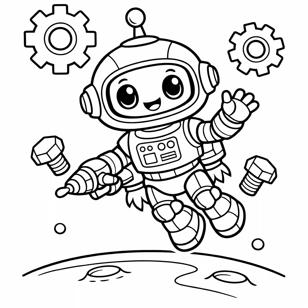 Free printable coloring page: Rocket Robot Exploring A Futuristic City With Flying…, for ages 7-12
