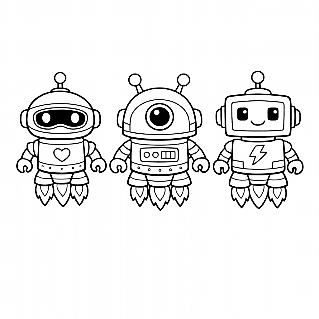Free printable coloring page: Rocket Robot Dancing With Robot Friends At A…, for ages 7-12
