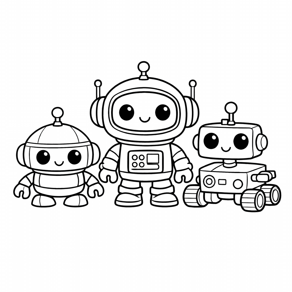 Free printable coloring page: Space Robot Dancing On A Colorful Alien Planet…, for ages 3-6