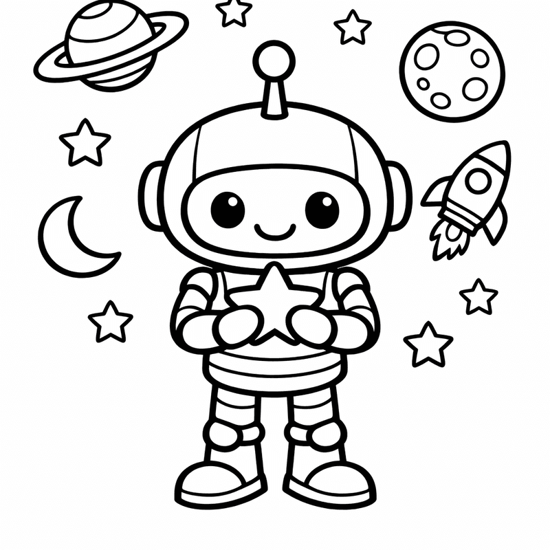 Free printable coloring page: Robot Astronaut, for ages 3-6