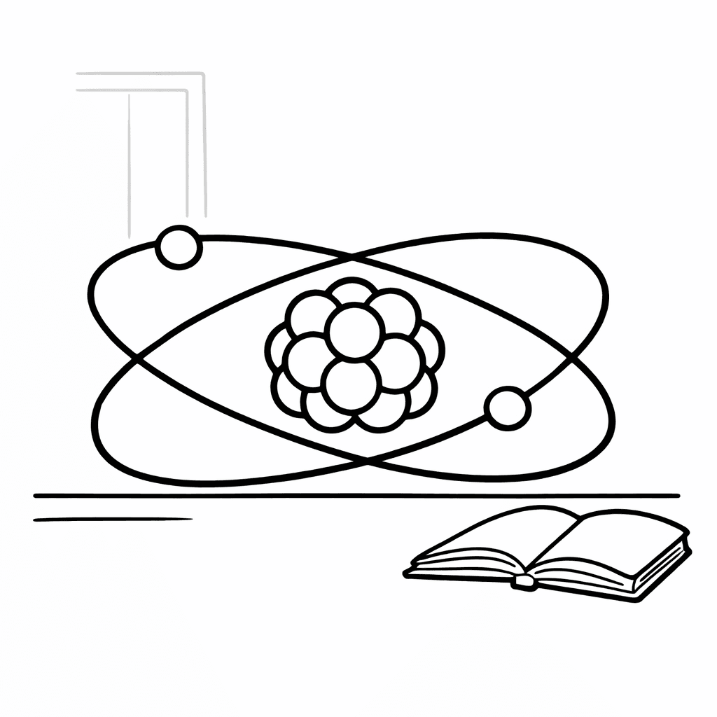 Free printable coloring page: Atom And Electrons, for ages 3-6