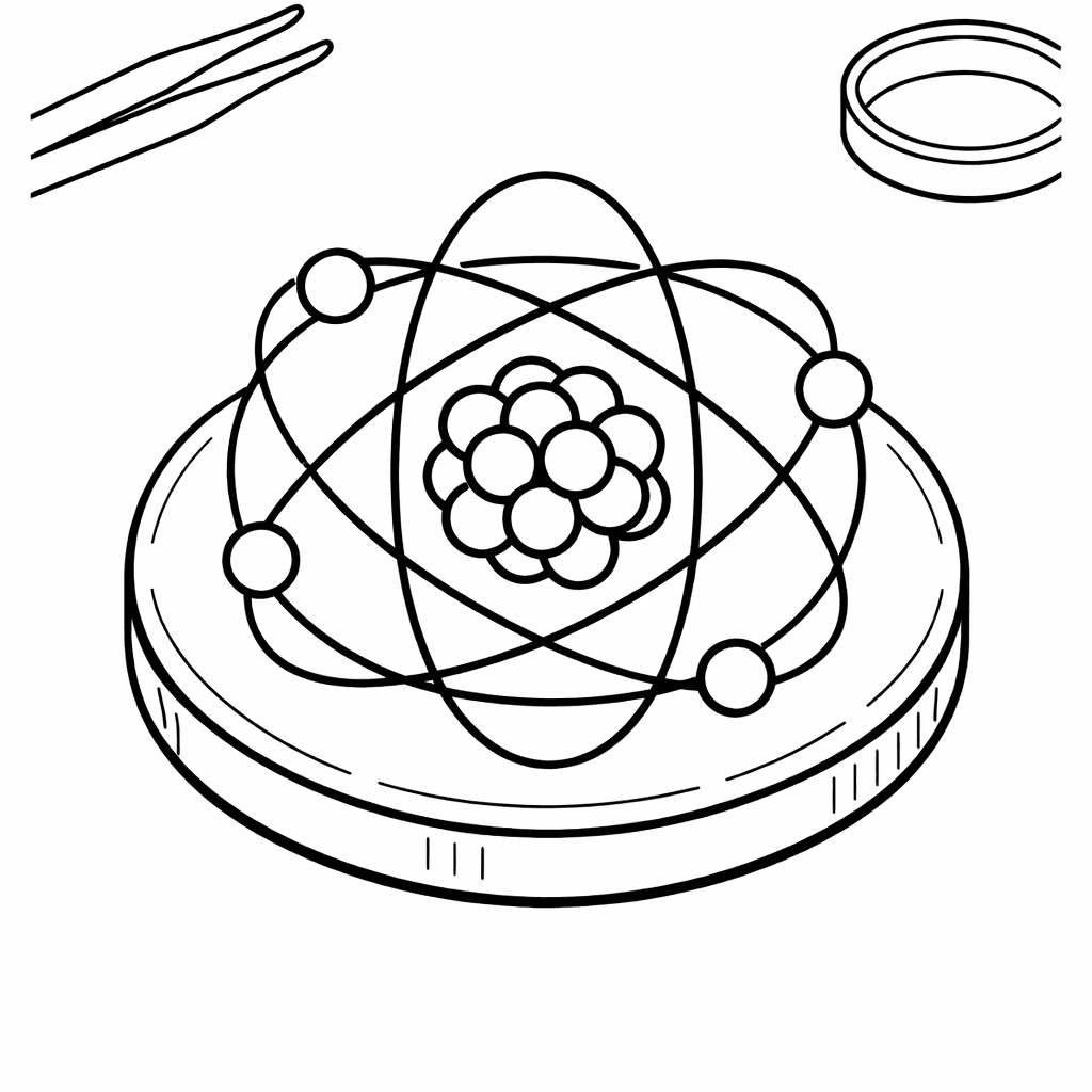 Free printable coloring page: Atom Diagram, for ages 3-6