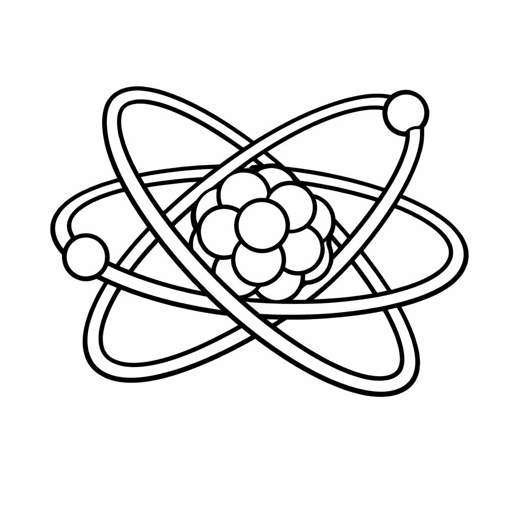 Free printable coloring page: Object Only: A Cute Atom With Clean Outlines,…, for ages 3-6