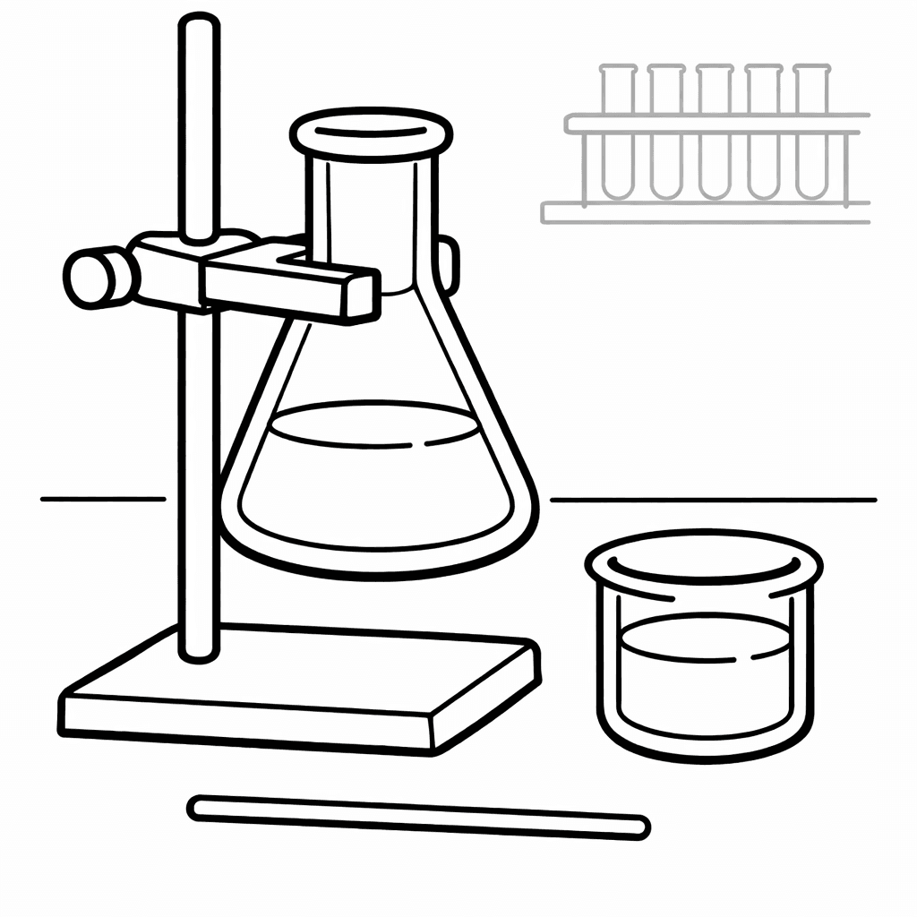 Free printable coloring page: Flask On Stand, for ages 3-6