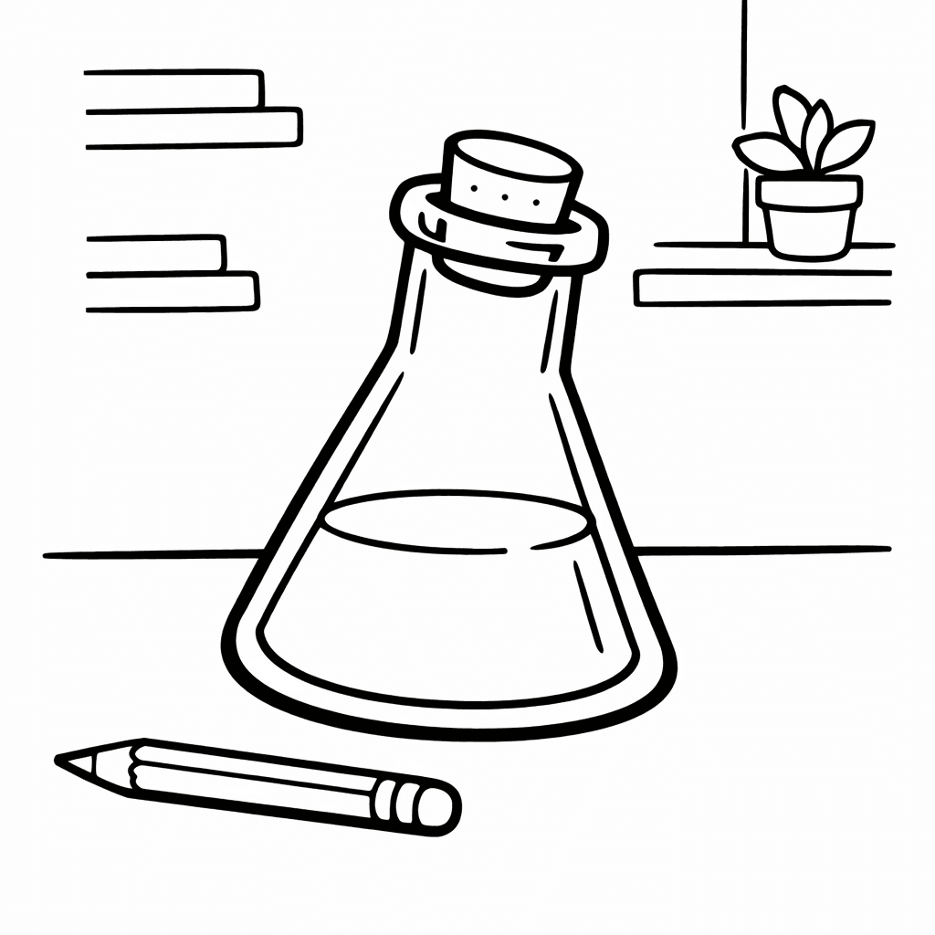 Free printable coloring page: Science Flask, for ages 3-6