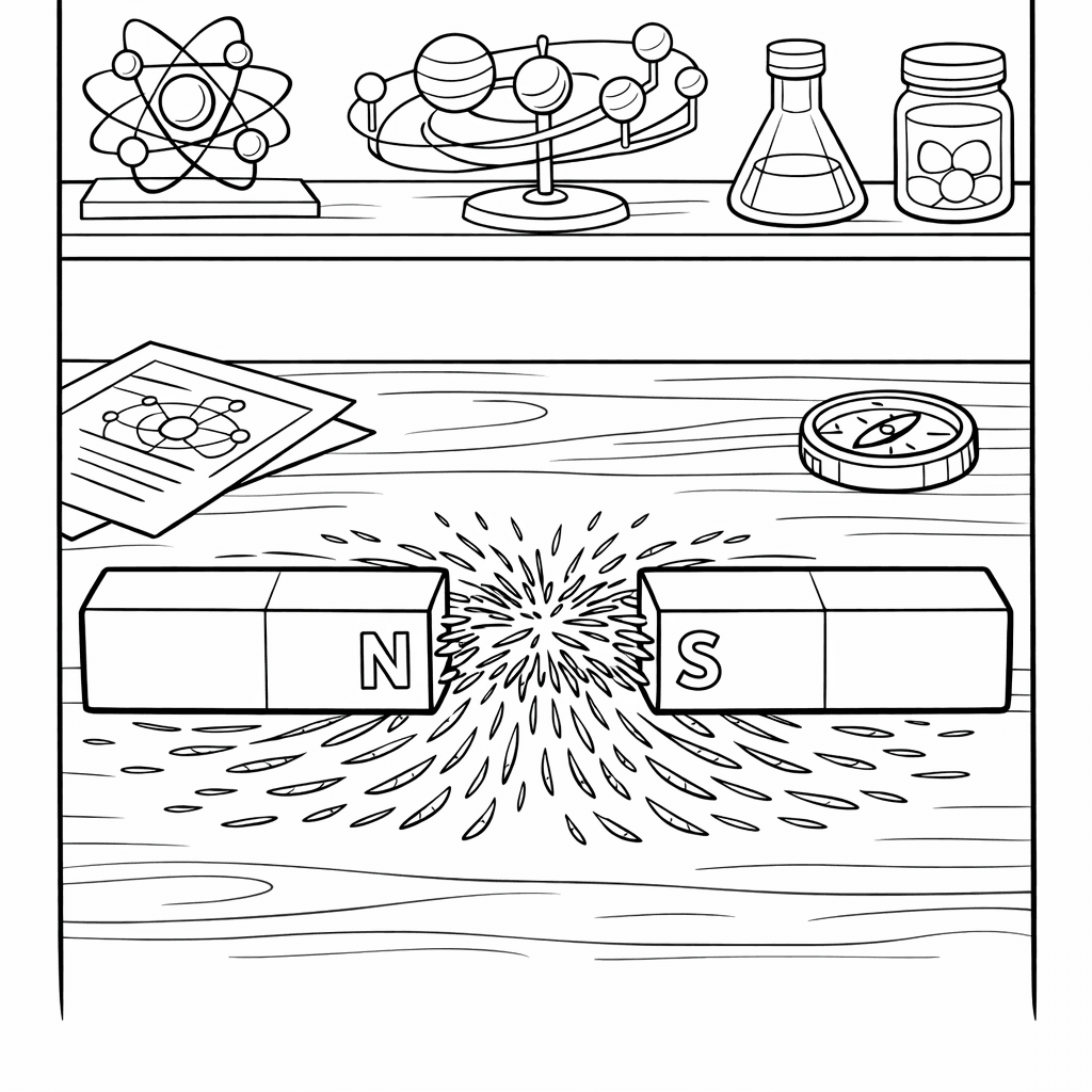 Free printable coloring page: Magnet And Paper Clips, for ages 7-12