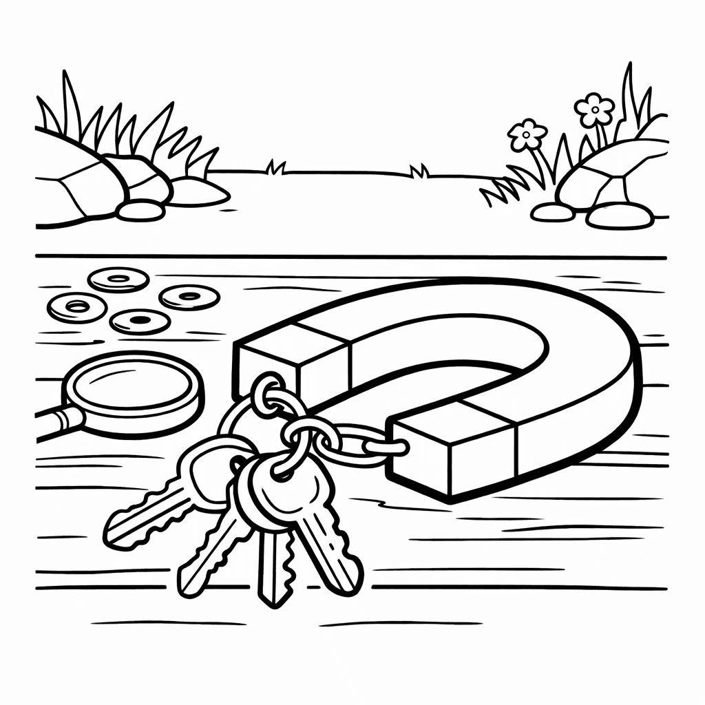 Free printable coloring page: Magnet And Nails, for ages 3-6