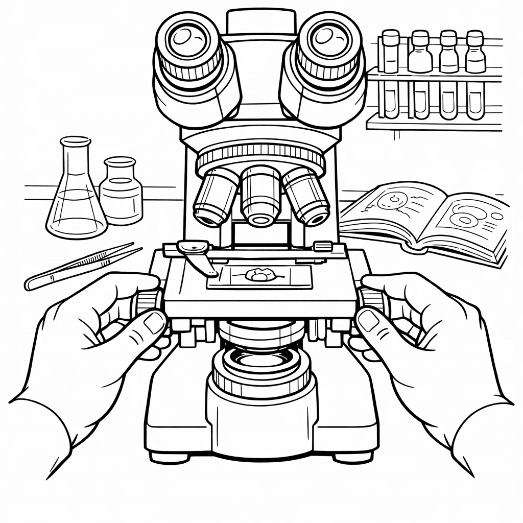 Free printable coloring page: Microscope And Slide, for ages 7-12
