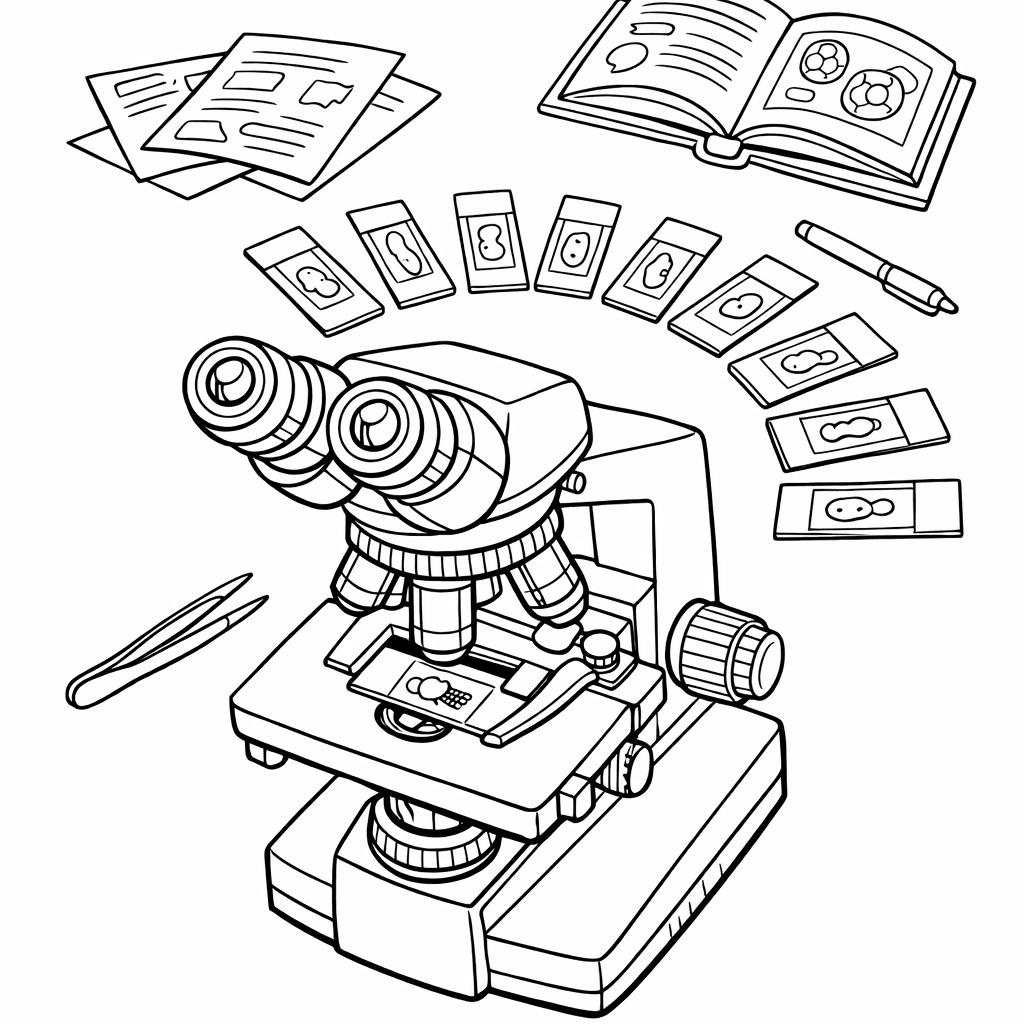 Free printable coloring page: Microscope And Specimen, for ages 7-12