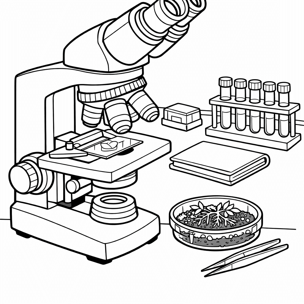 Free printable coloring page: Object Only: Two Or Three Microscopes Side By…, for ages 7-12