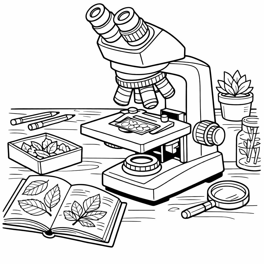 Free printable coloring page: Microscope Front View, for ages 7-12