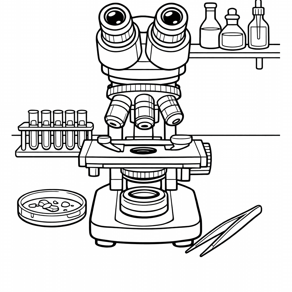 Free printable coloring page: Microscope And Specimen, for ages 7-12