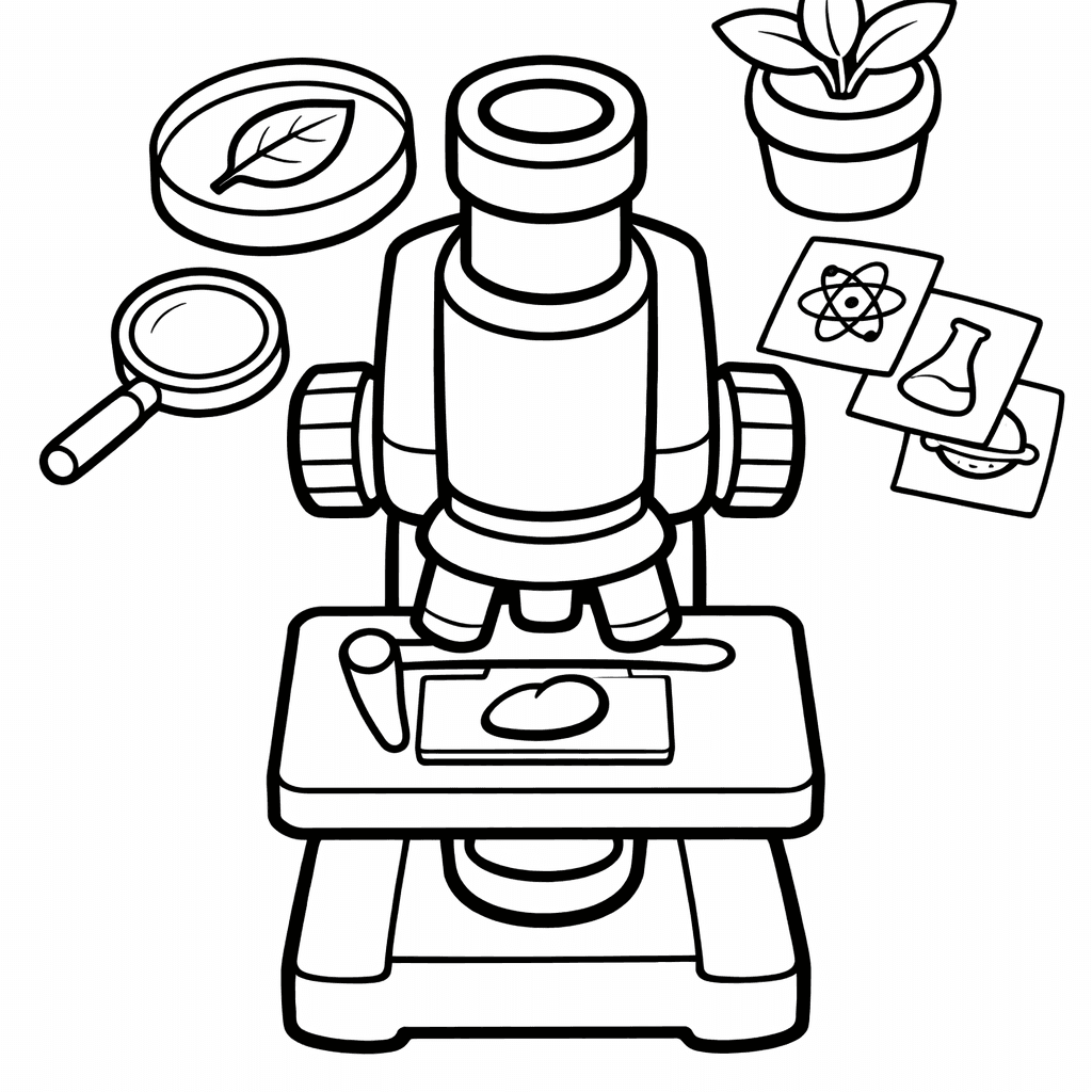 Free printable coloring page: Object Only: Two Or Three Microscopes Side By…, for ages 3-6