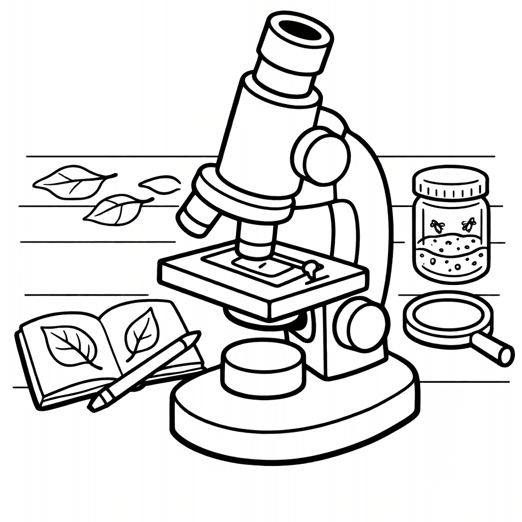 Free printable coloring page: Microscope Simple, for ages 3-6