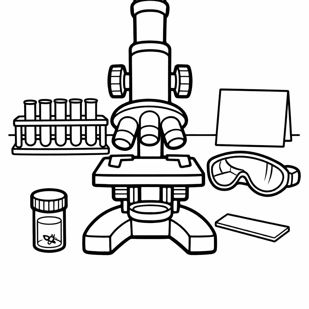 Free printable coloring page: Object Only: A Cute Microscope With Clean Outlines,…, for ages 3-6