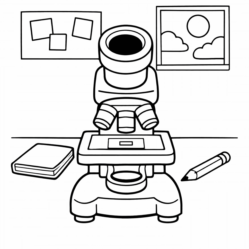 Free printable coloring page: Microscope Simple, for ages 3-6