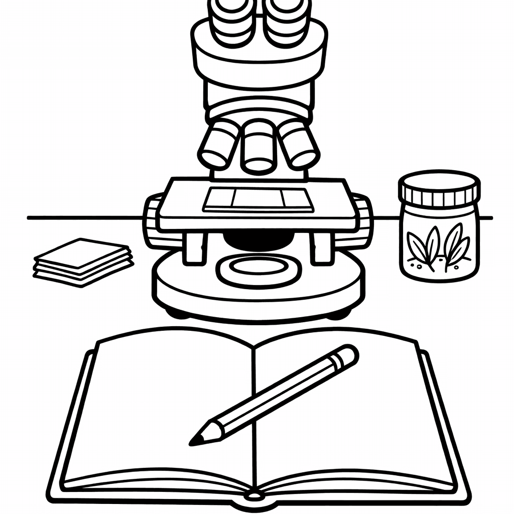 Free printable coloring page: Microscope And Slide, for ages 3-6