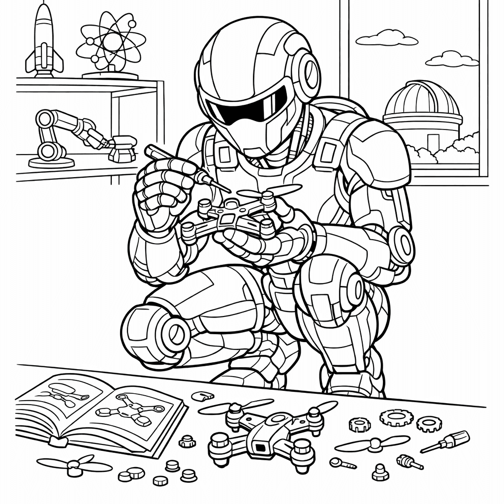 Free printable coloring page: Science Robot, for ages 7-12