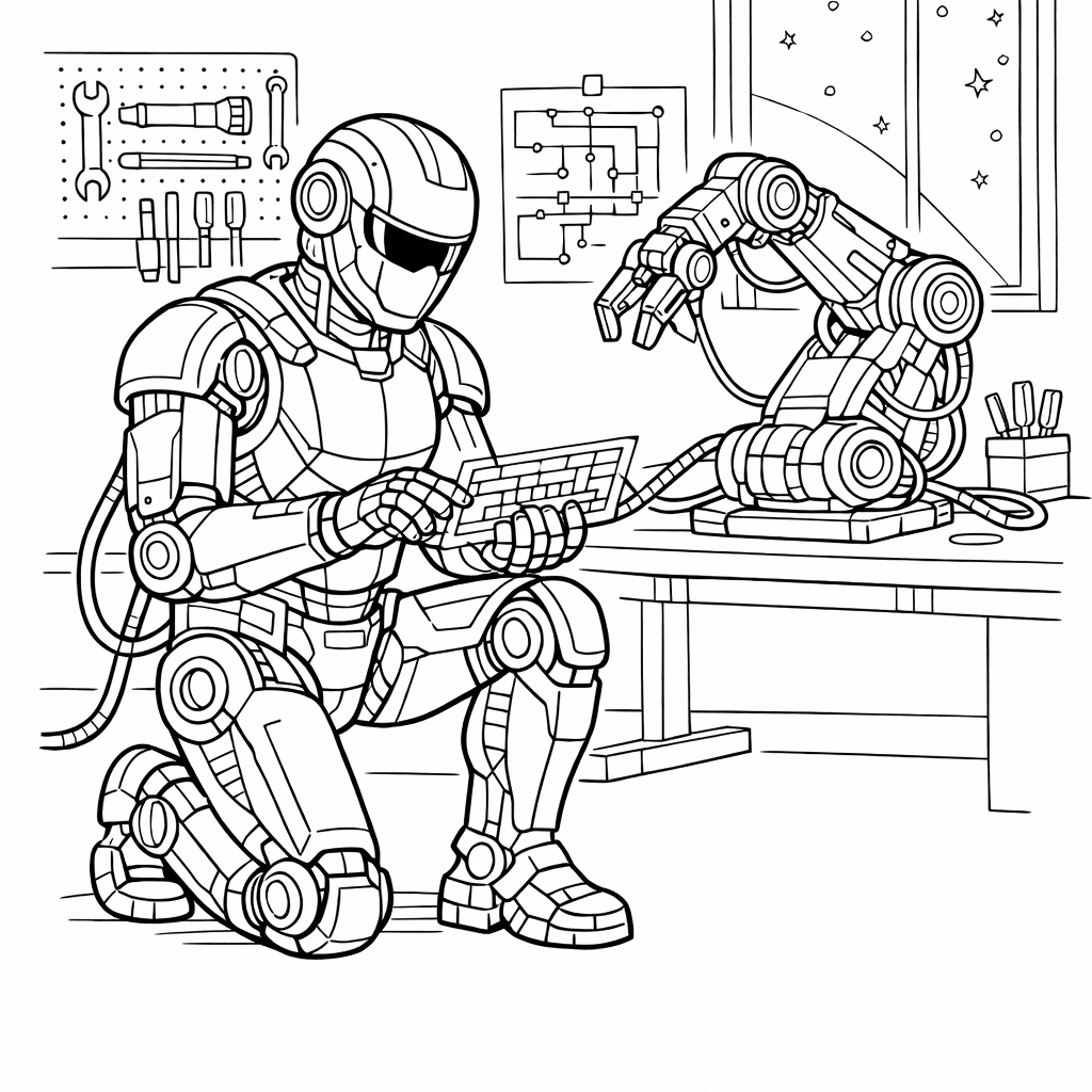 Free printable coloring page: Object Only: A Cute Robot With Clean Outlines,…, for ages 7-12