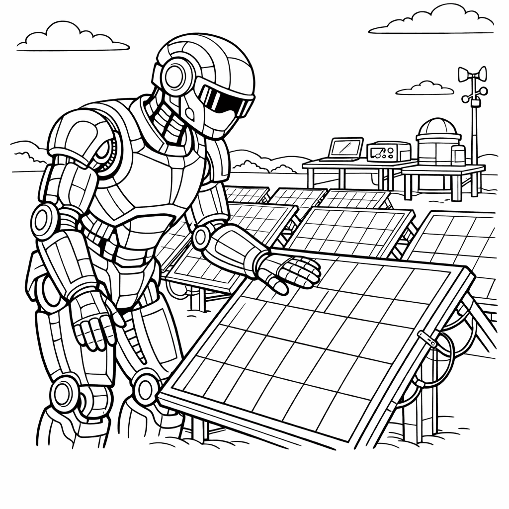 Free printable coloring page: Science Robot, for ages 7-12