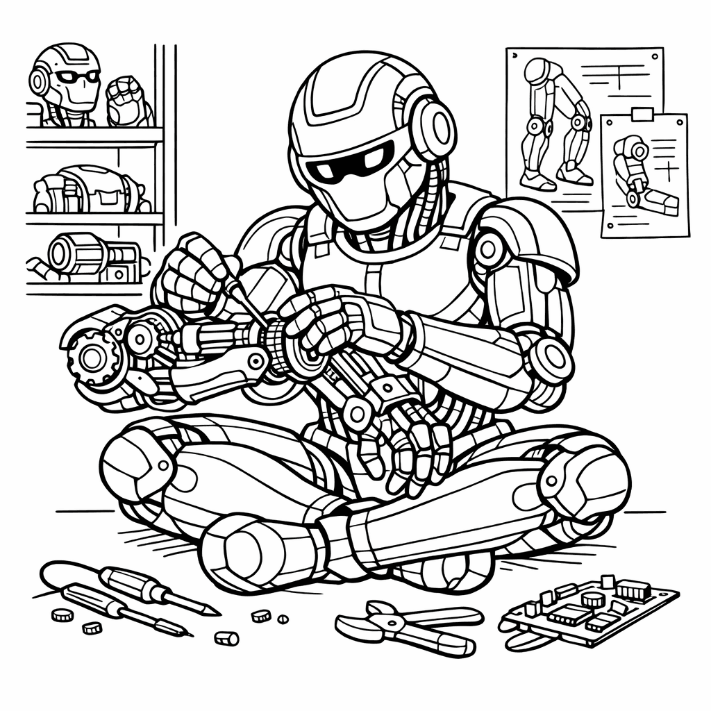 Free printable coloring page: Object Only: Two Or Three Robots Side By…, for ages 7-12