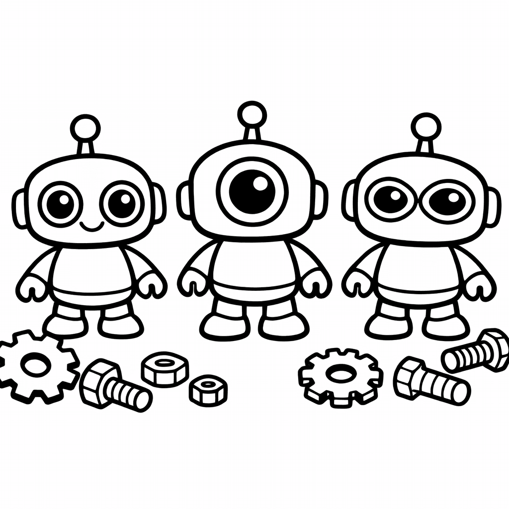 Free printable coloring page: Robot And Tools, for ages 3-6