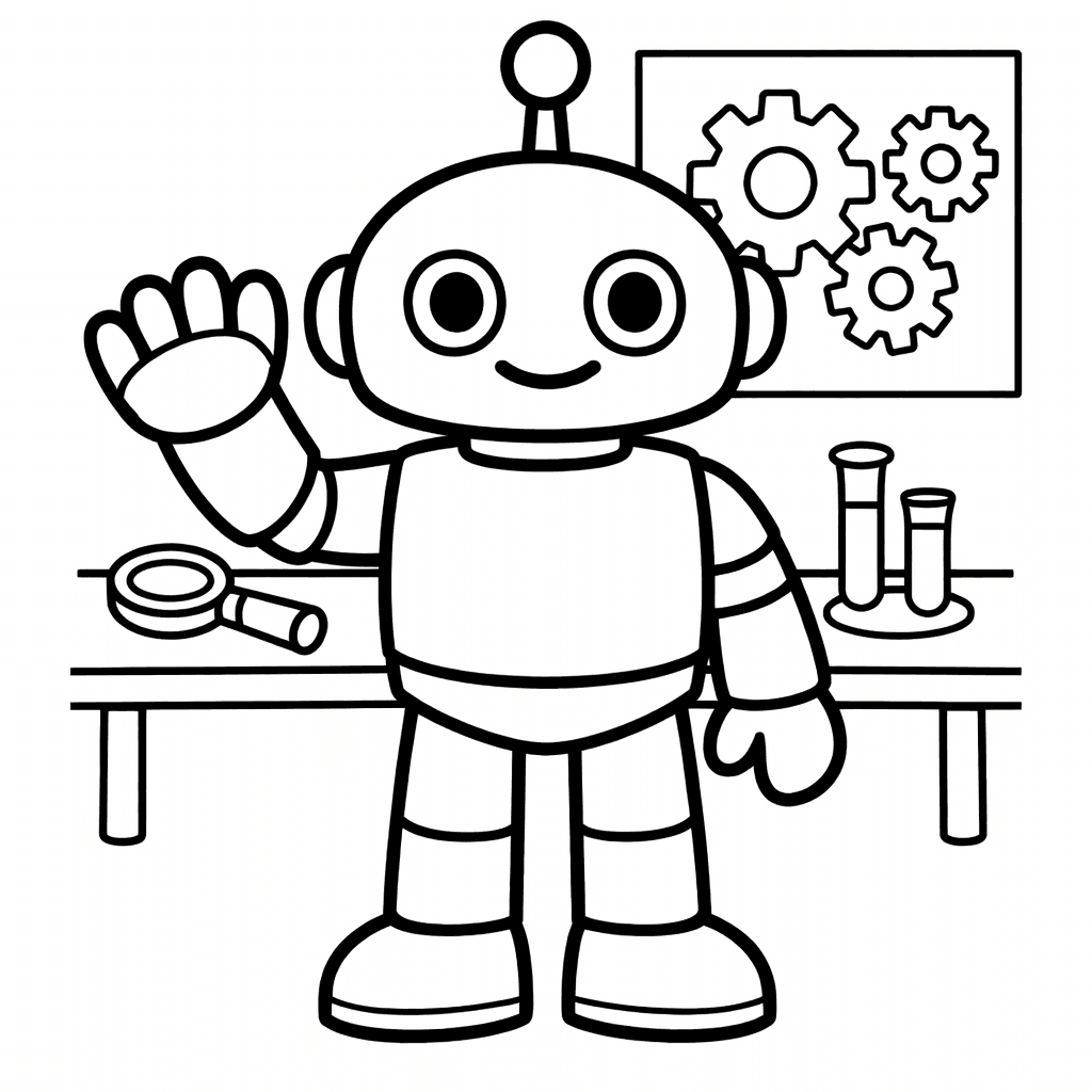 Free printable coloring page: Object Only: A Cute Robot With Clean Outlines,…, for ages 3-6