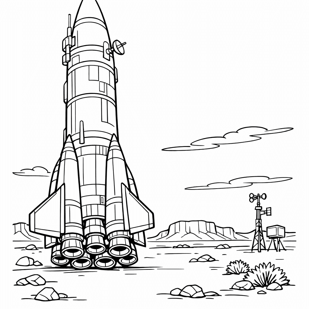 Free printable coloring page: Object Only: Two Or Three Rockets Side By…, for ages 7-12