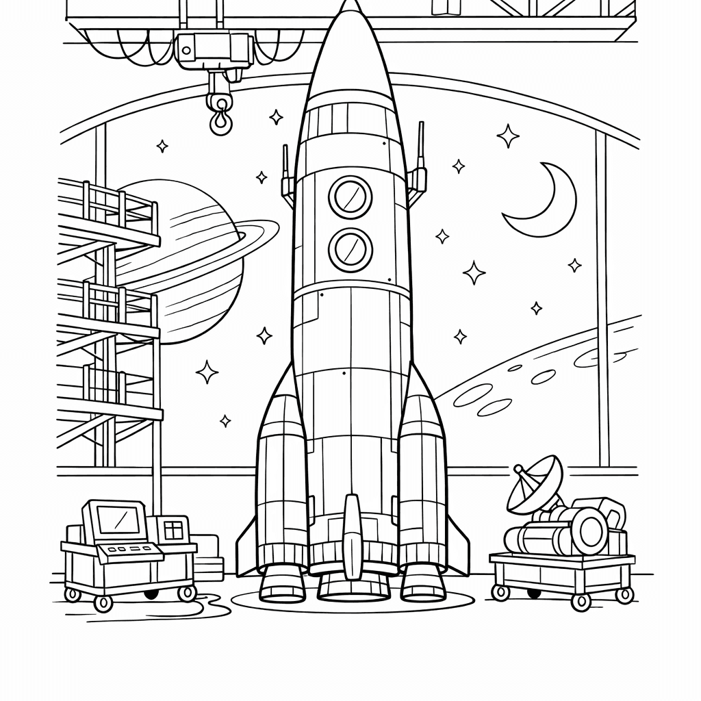 Free printable coloring page: Rocket Side View, for ages 7-12