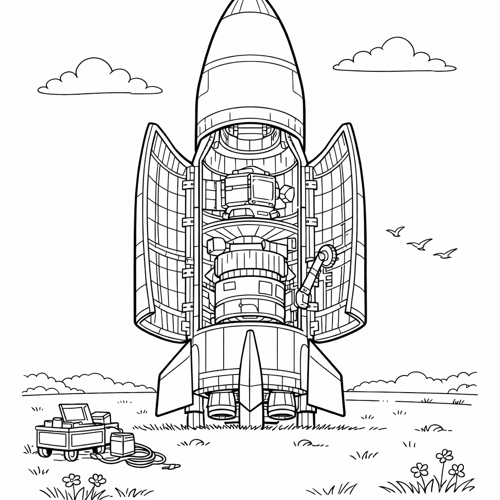 Free printable coloring page: Object Only: A Cute Rocket With Clean Outlines,…, for ages 7-12